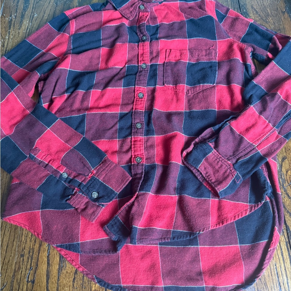 Vintage Abercrombie & Fitch Red & Black Plaid Button-Front Flannel Shirt M